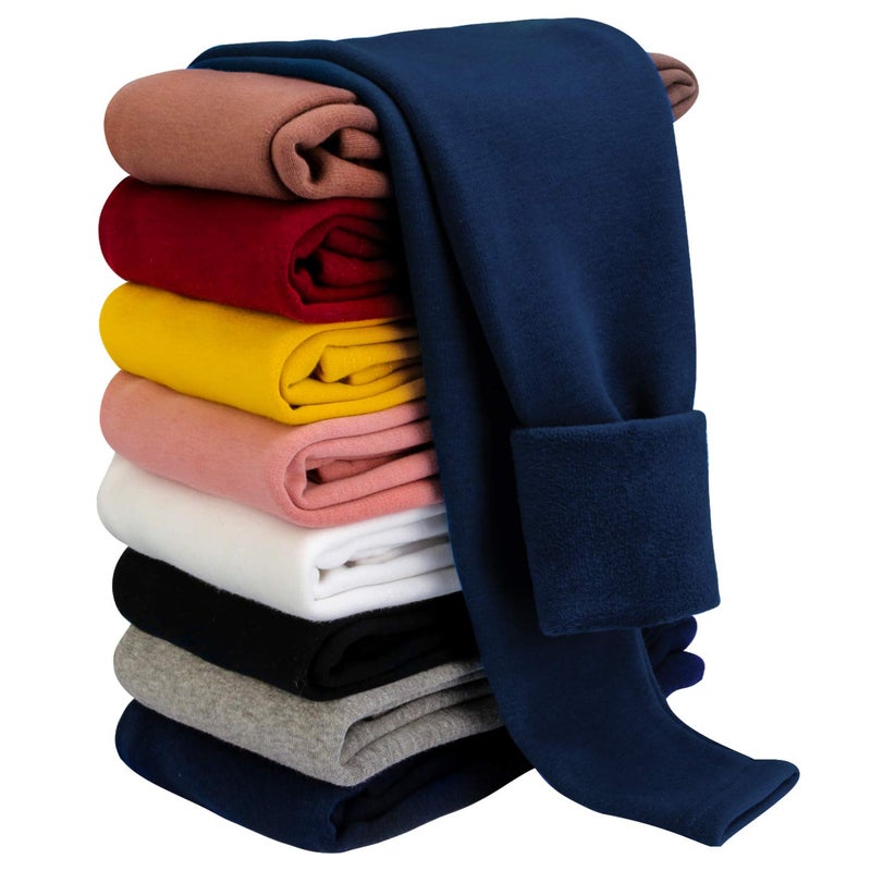 BOOPH Girls Winter Leggings Fleece Lined Kids Basic Pants for 7-8 Years Navy - Image 1
